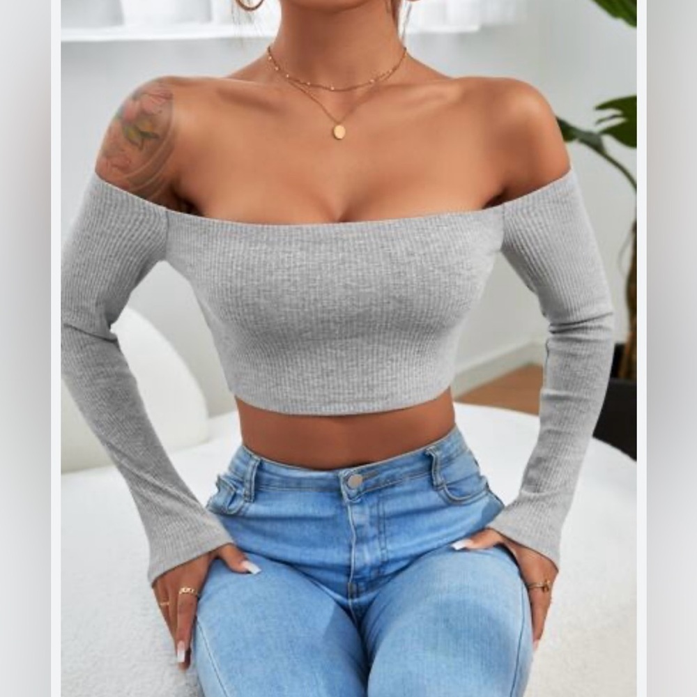 SHEIN PETITE Off Shoulder Crop Top